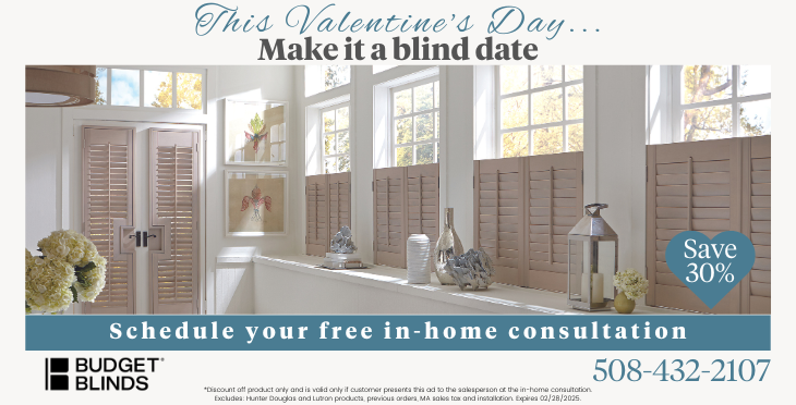 Make a "blind date" for Valentine's Day. Celebrate with new blinds from Budget Blinds.