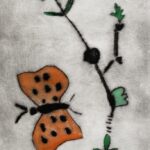 <em>Just when the caterpillar thought the world was over it became a butterfly (after Picasso)</em>, drypoint and watercolor.